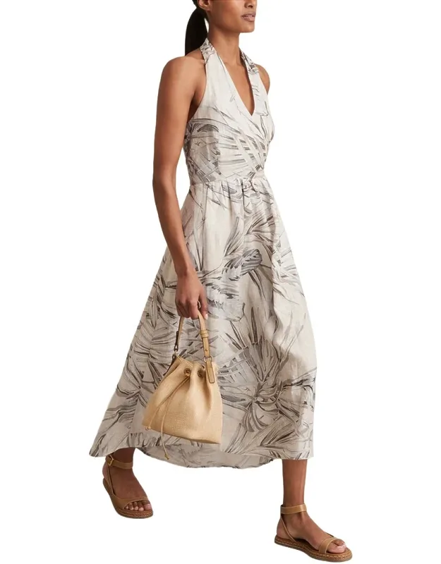 Palm Printed Linen Dress
