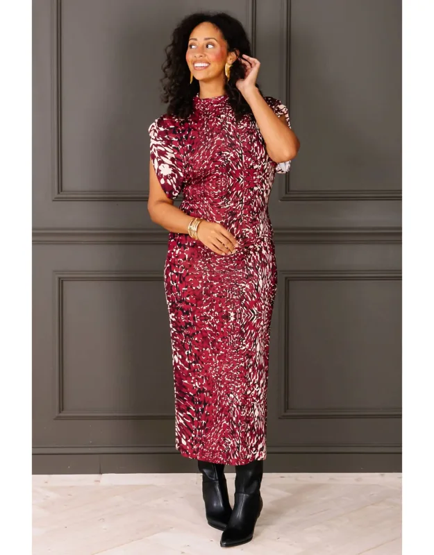 Mock Neck Animal Print Midi Dress
