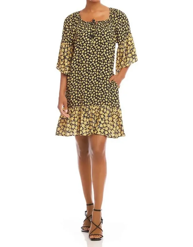Floral Print Dress With Contrast Ruffle Hem