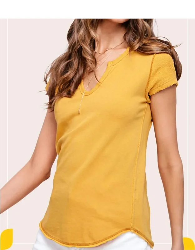 Textured Soft Terry Fabric Raw Edge Short Sleeve Top
