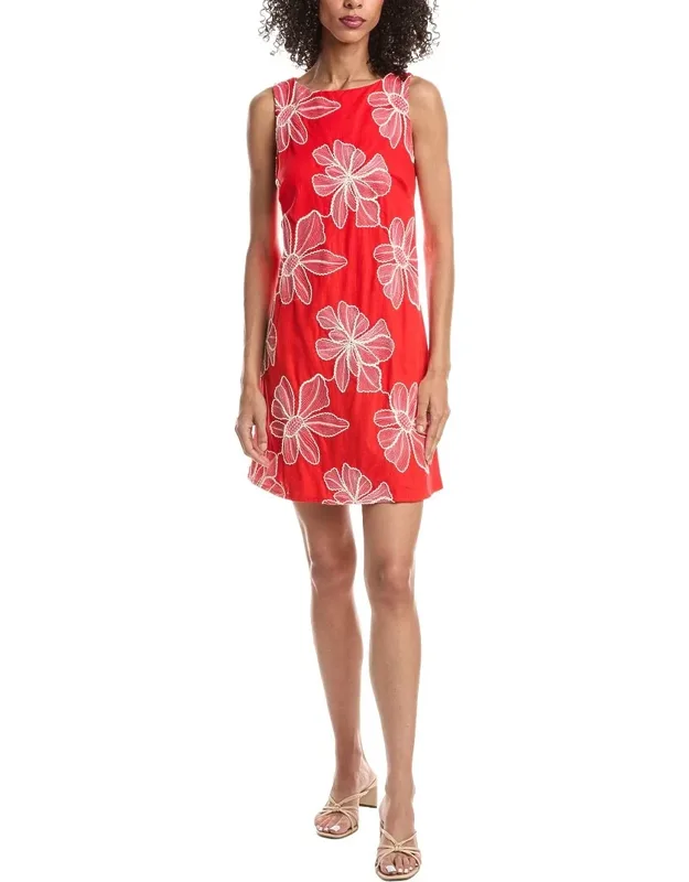 High Neck A-line Linen-blend Mini Dress