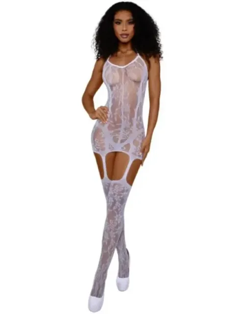 Lace And Opaque Seam Garter Dress