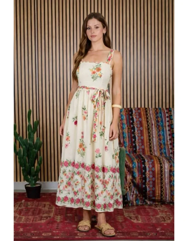 Floral Border Midi Dress