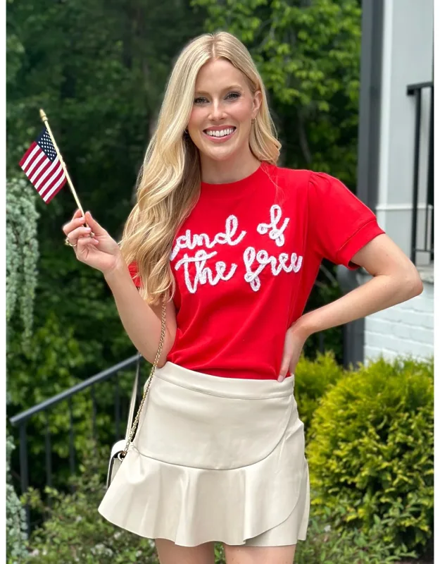 Land Of The Free Glitter Script Lightweight Sweater