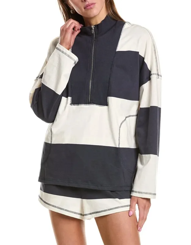 Camille Stripe Heavy Jersey 1/2-zip Pullover