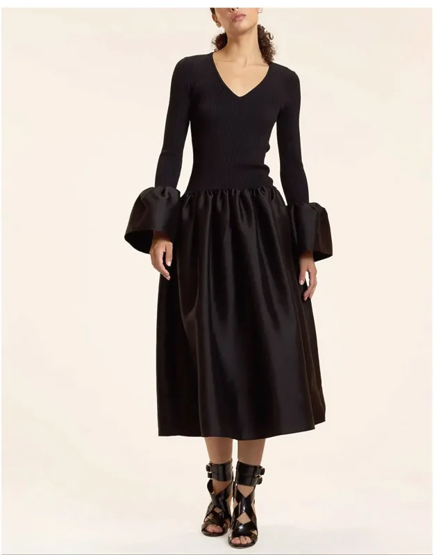 Rib Knit Silk Wool Combo Dress