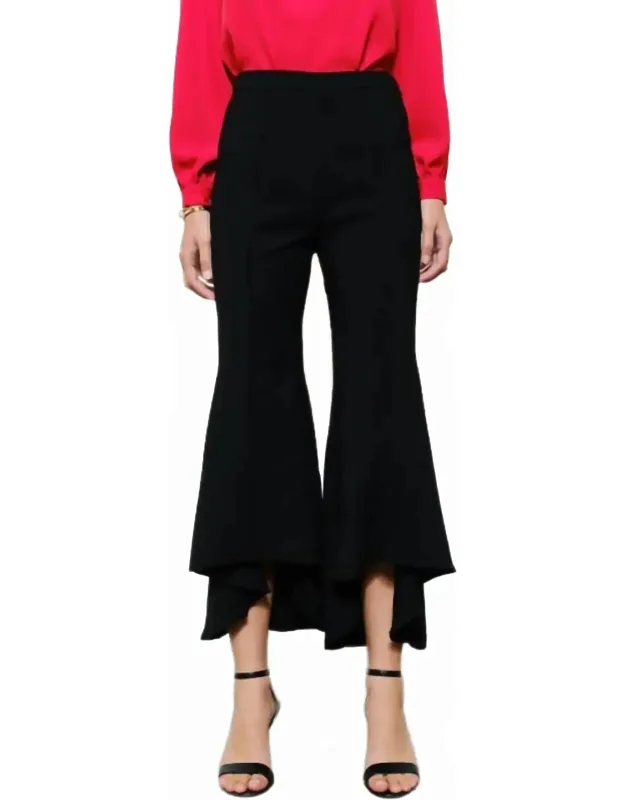 Draped Ruffle High Low Flare Pants