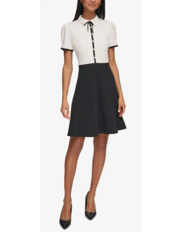 Collared Contrast Trim Knee-length Dress