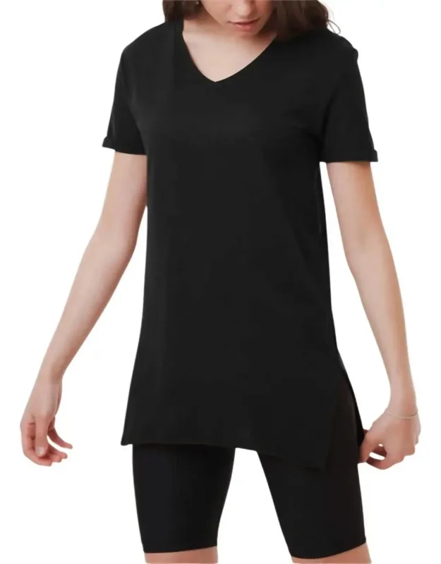 V-neck Side Slit Cotton Tunic T-shirt