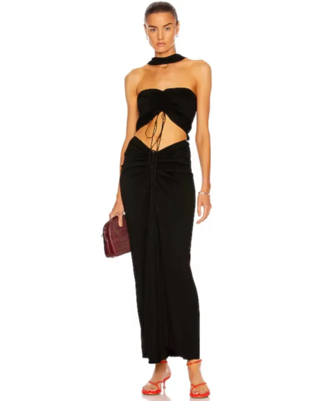 Reversed Halter Disconnect Ruched Dress