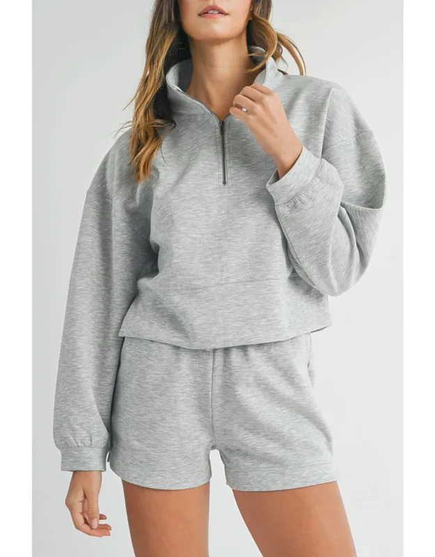 Stand Neck Zipped Sweatshirt And Shorts Set