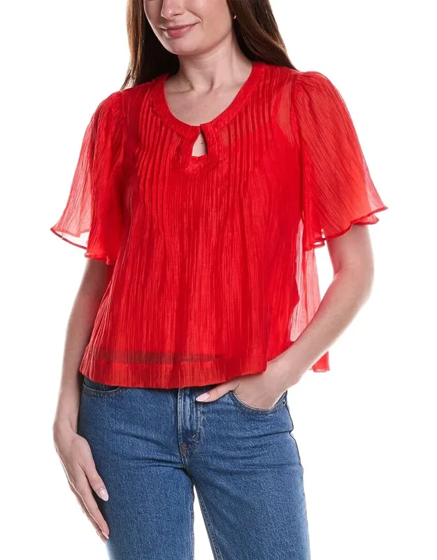 Front Cutout Flutter Sleeve Blouse