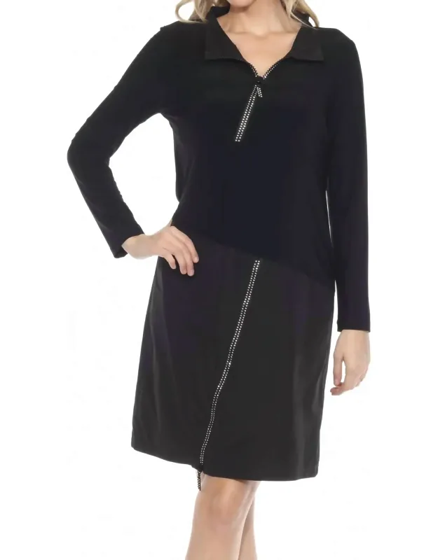 Embellished Zipper High Neck Dress