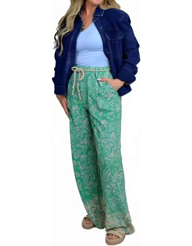 Rope Belt Wide Leg Abstract Pants