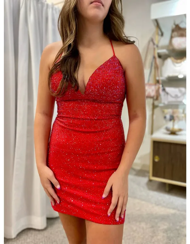 Deep V-neck Lace-up Back Dress