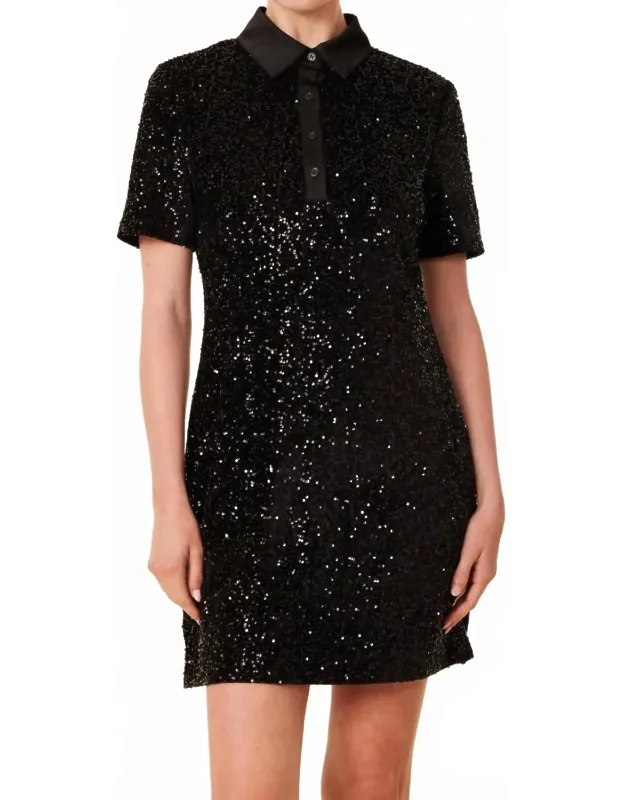 Sequin Polo Short Sleeve Dress