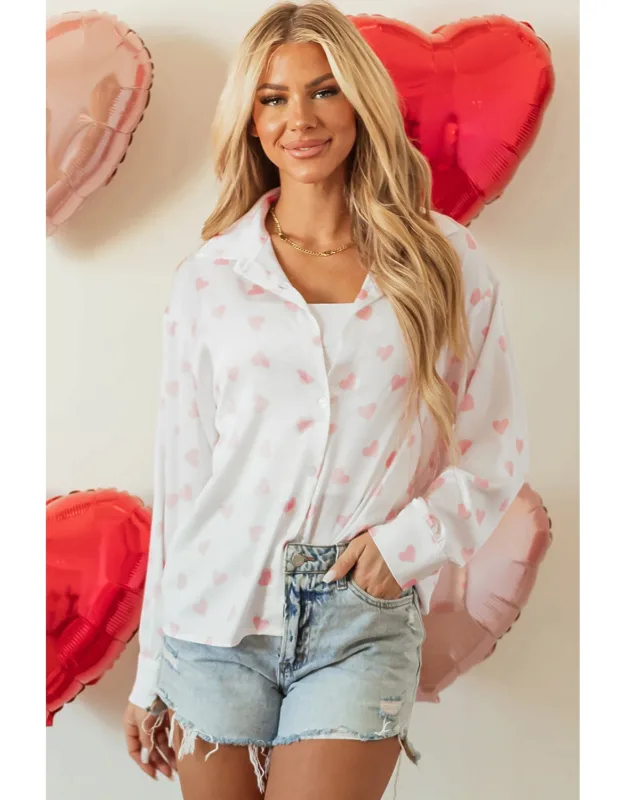 Heart Print Drop Shoulder Puff Sleeve Shirt