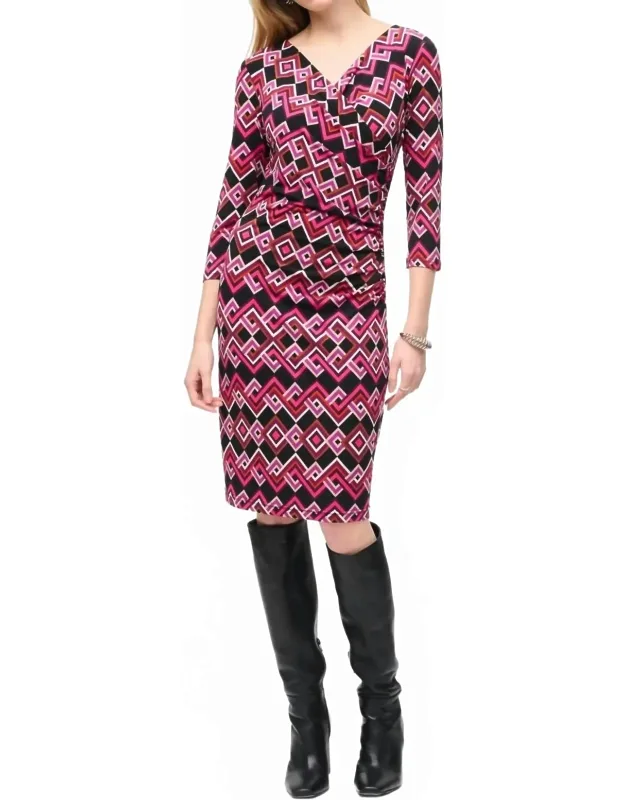 Geometric Faux Wrap Sheath Dress