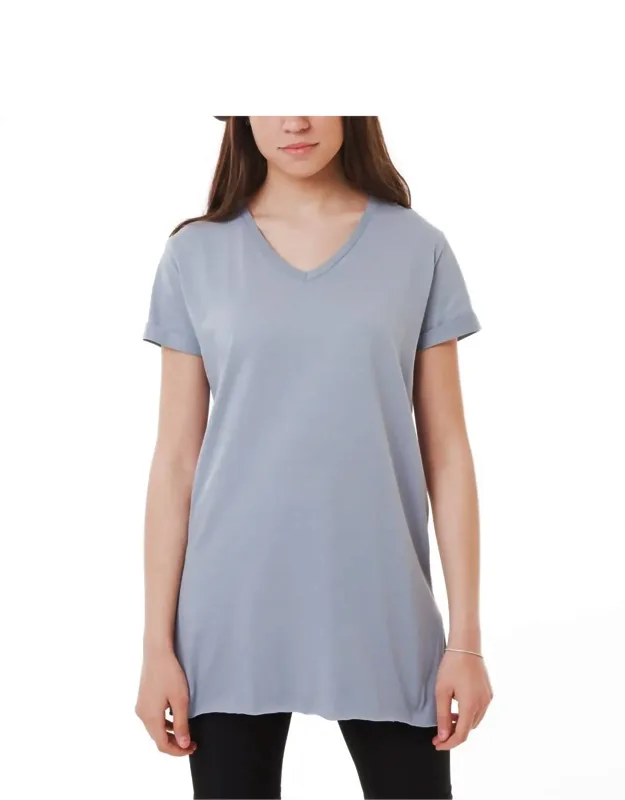 V-neck Side Slit Cotton Tunic T-shirt