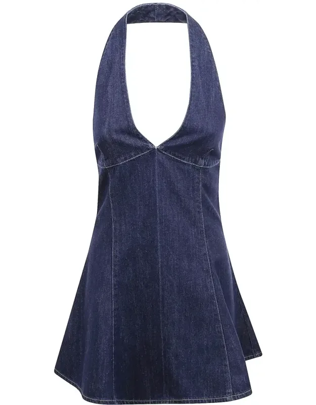 Denim Mini Dress With Halter Neckline