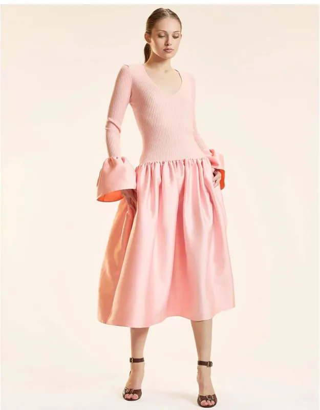 Rib Knit Silk Wool Combo Dress