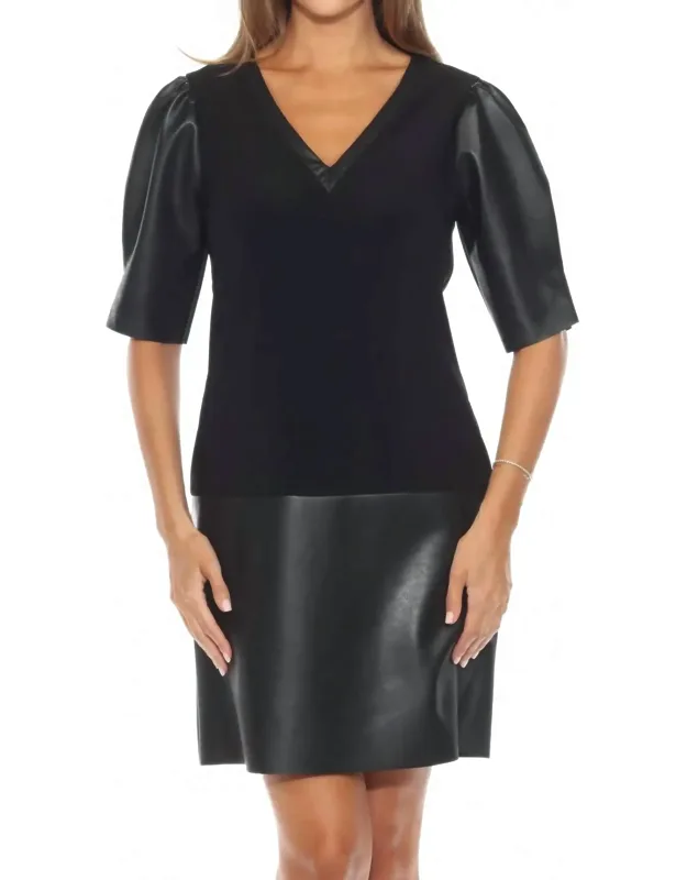 Faux Leather Puff Sleeve Dress