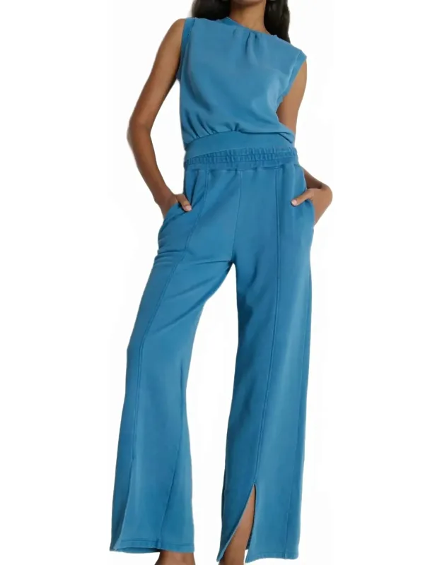 Knit Front Slit Pants