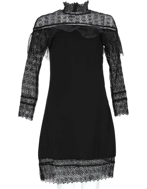 Fitted Mini Dress With Lace Detailing And Ruffle Accent