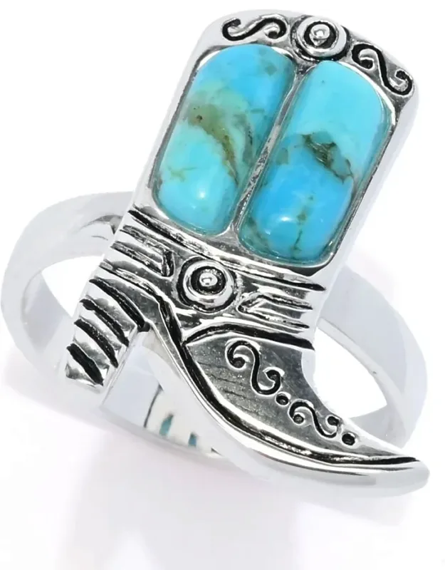Sterling Silver Kingman Turquoise Cowboy Boot Ring
