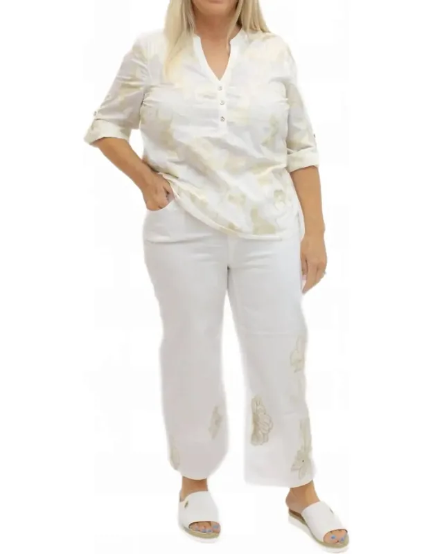 Embroidered Flower Cropped Pants