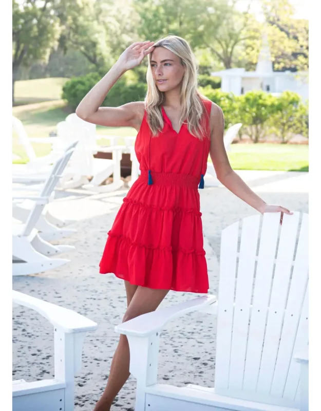 Sleeveless Smocked Waist Dress With Tassels