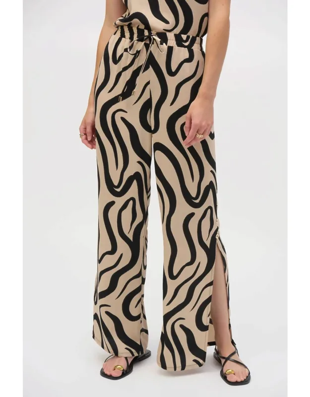 Abstract Print Side Slit Wide Leg Pants