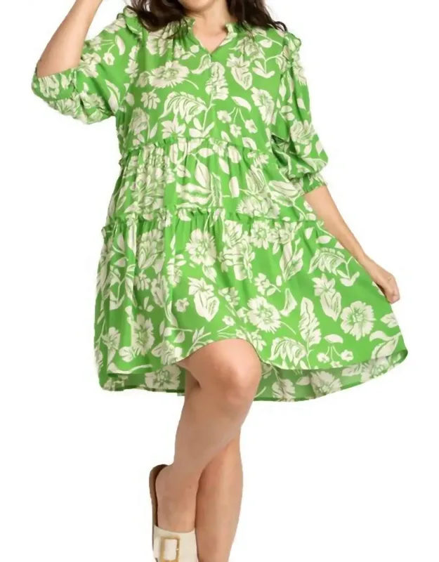 Two Tone Tiered Floral Dress