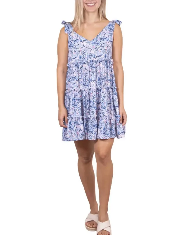 Gather Mini Dress In Abstract Leaf