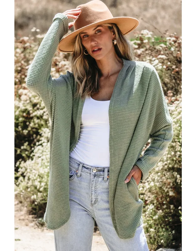 Waffle Knit Open Front Cardigan