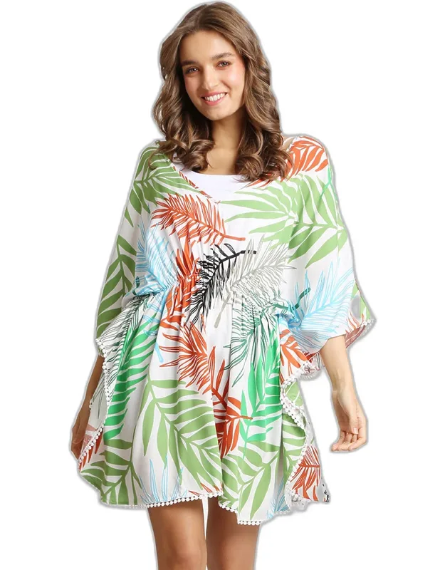 Boho Leaves Drawstring Mini Tunic Dress