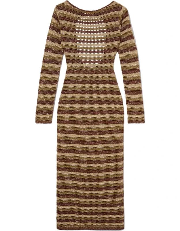 Fitted Midi Dress With Crochet Knit