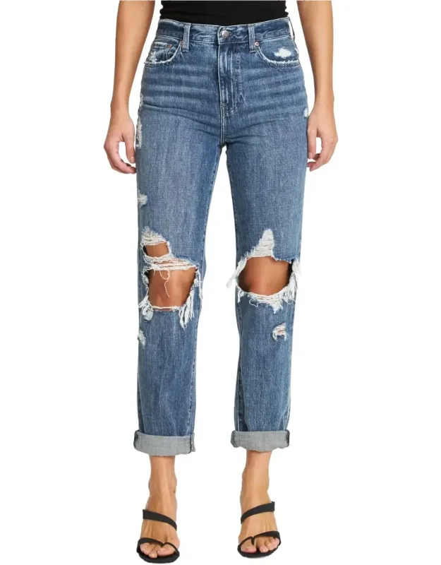 Presley High Rise Relaxed Roller Jean With Heavy Distressing