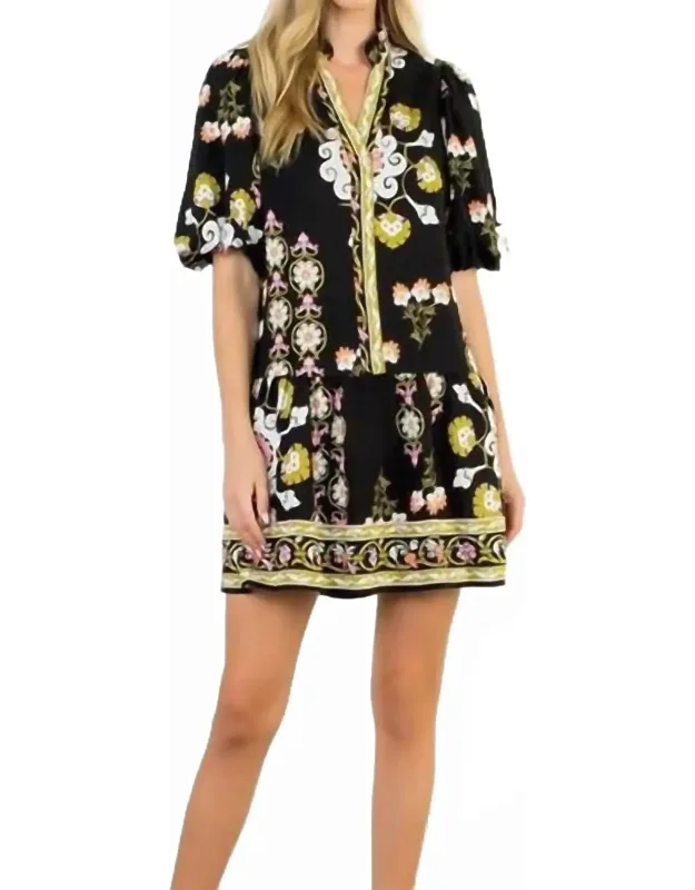 Puff Sleeve Floral Pattern Dress
