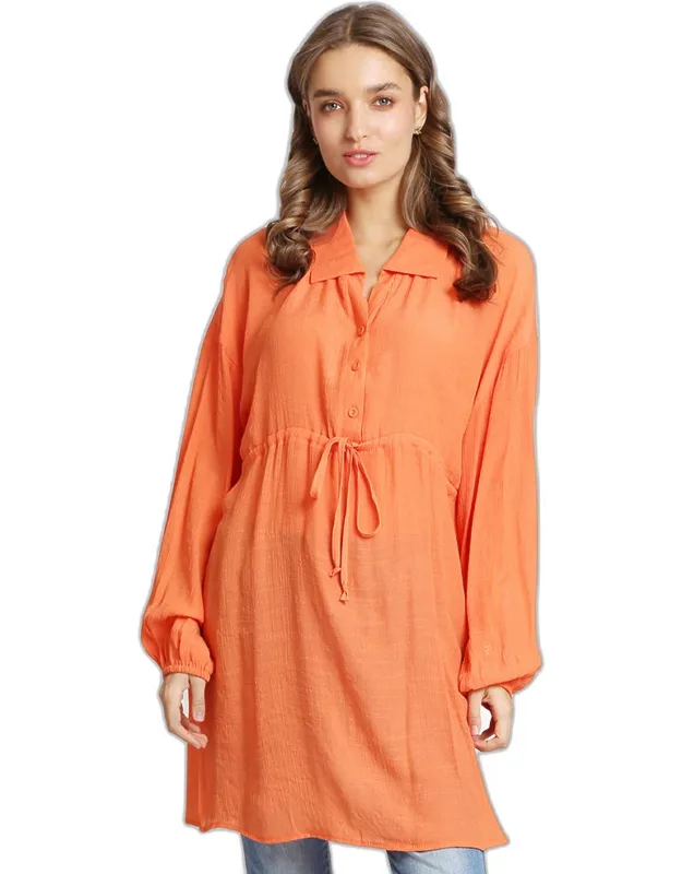 Casual Sheer Adjustable Waist Tunic Dress