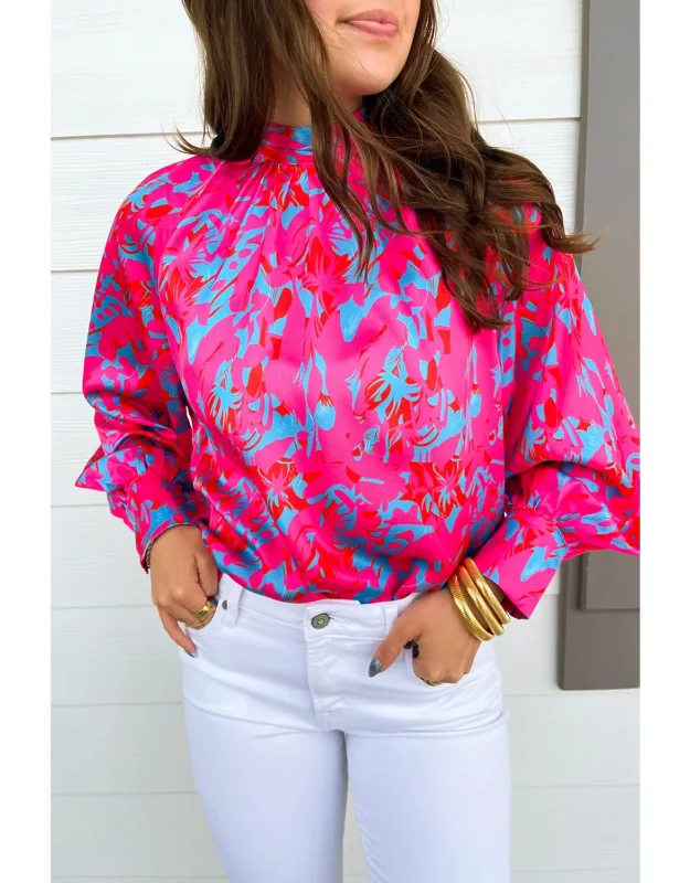 Bubble Sleeve Mock Neck Blouse