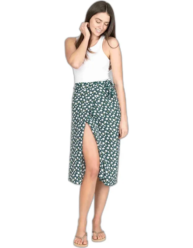 Flower Patterned Beach Cover Up Midi Wrap Skirt