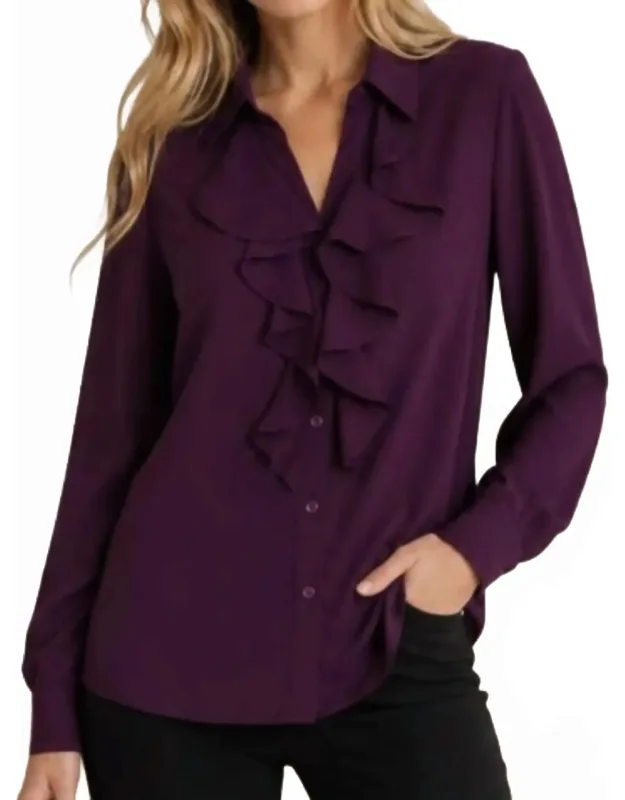 Ruffle Front Long Sleeve Blouse