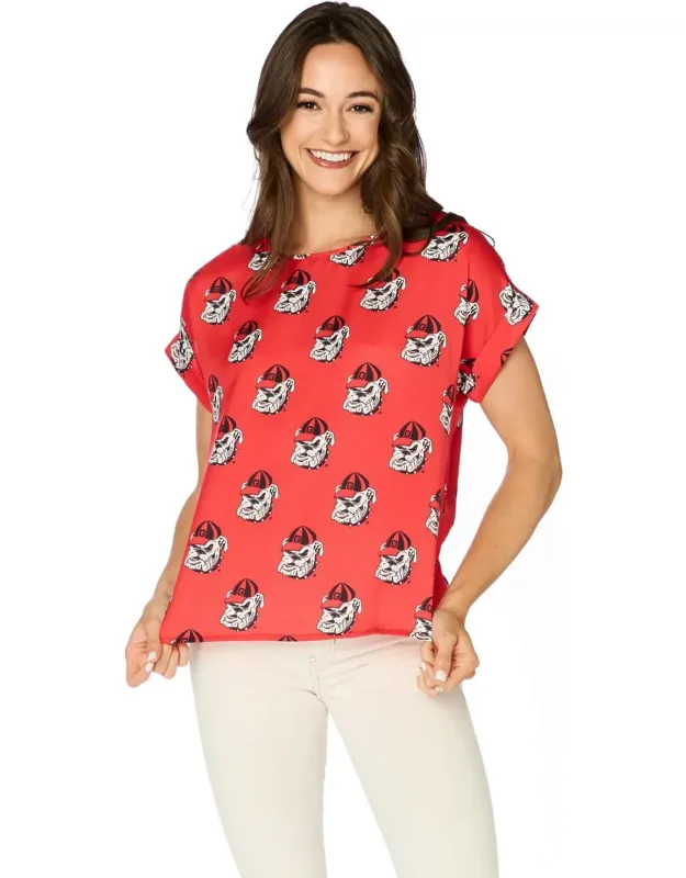 Georgia Bulldogs Rolled Cuff Blouse