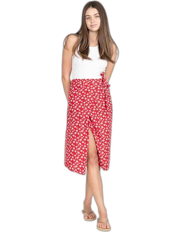 Flower Patterned Beach Cover Up Midi Wrap Skirt