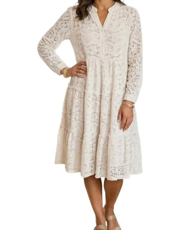 Lace V Neck Long Sleeve Dress
