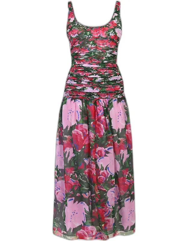 Lorna Ruched Floral-print Midi Dress