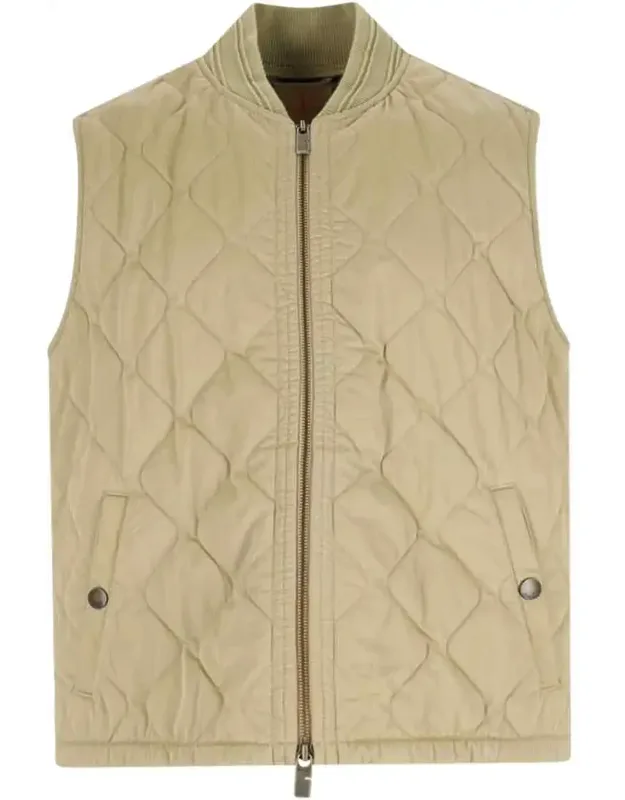 Burberry Jacket Beige Sleeveless Quilted Vest, Diamond Quilt Pattern