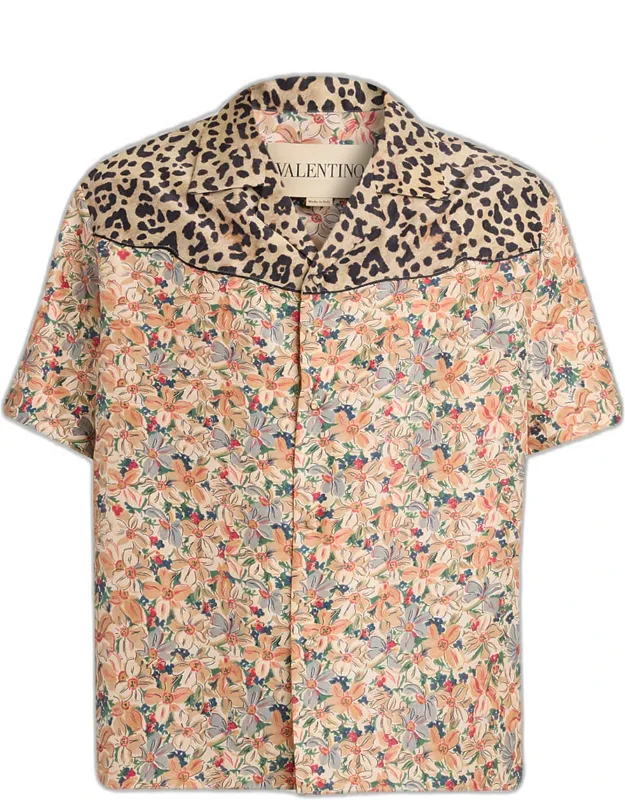 Leopard Floral Silk Camp Shirt