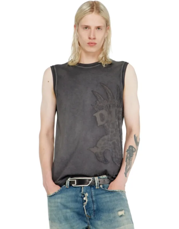 Sleeveless Jersey Top With Embossed Graphics